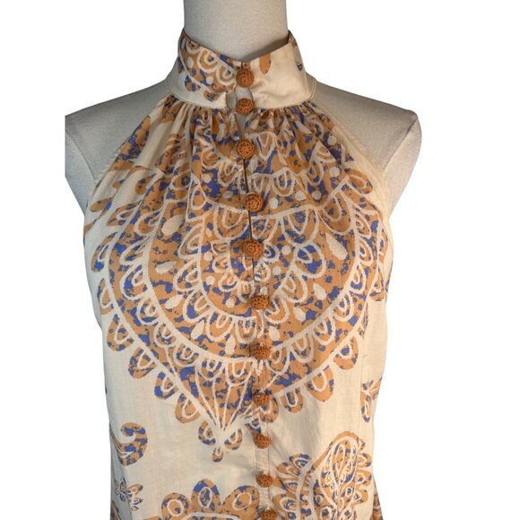 ZARA Halter Neck M Dress Paisley Print Cotton Lightweight Flowy A-Line - Picture 9 of 15